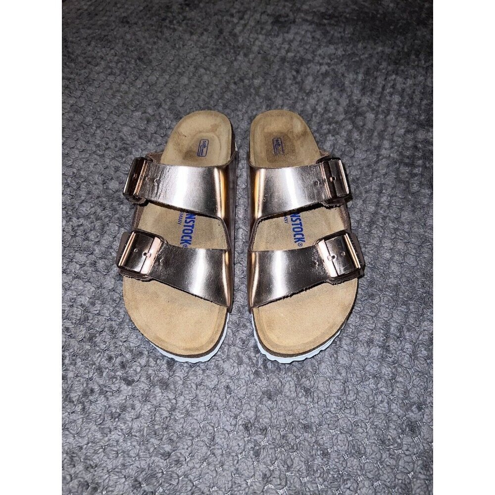 BIRKENSTOCK Arizona Flats Metallic Copper White Everyday Slides Size 38/7 - Picture 4 of 11